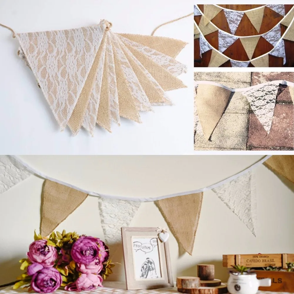 DIY home decoration banner /event party supplies flag/Rustic Hessian garland& lace bunting / Country wedding decor