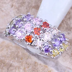 Enjoyable Multicolor Cubic Zirconia Silver Plated Women's Ring Size 6 / 7 / 8 / 9 R1113