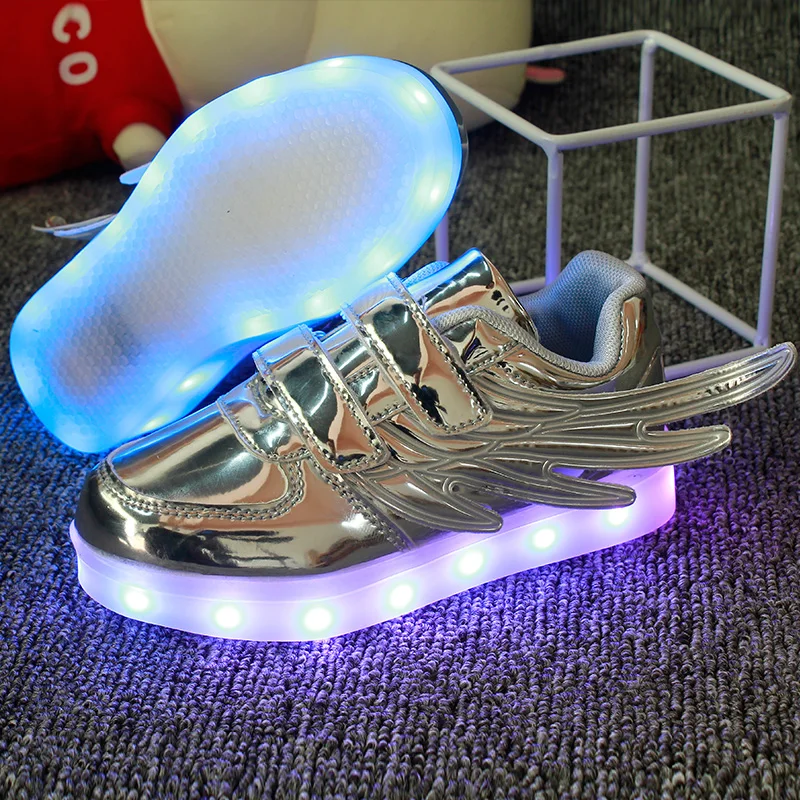 JawayKids-zapatillas de deporte brillantes con carga usb para niño y niña, zapatos luminosos con alas led para correr, a la moda