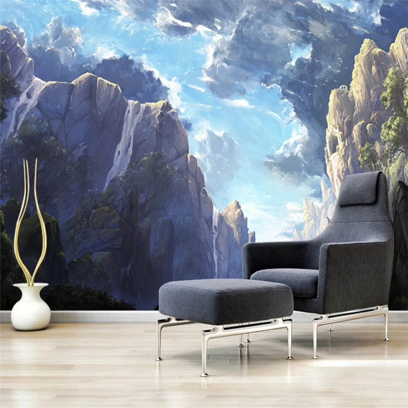 wellyu European landscape painting background wall blue atmosphere mural custom large mural environmental wallpaper