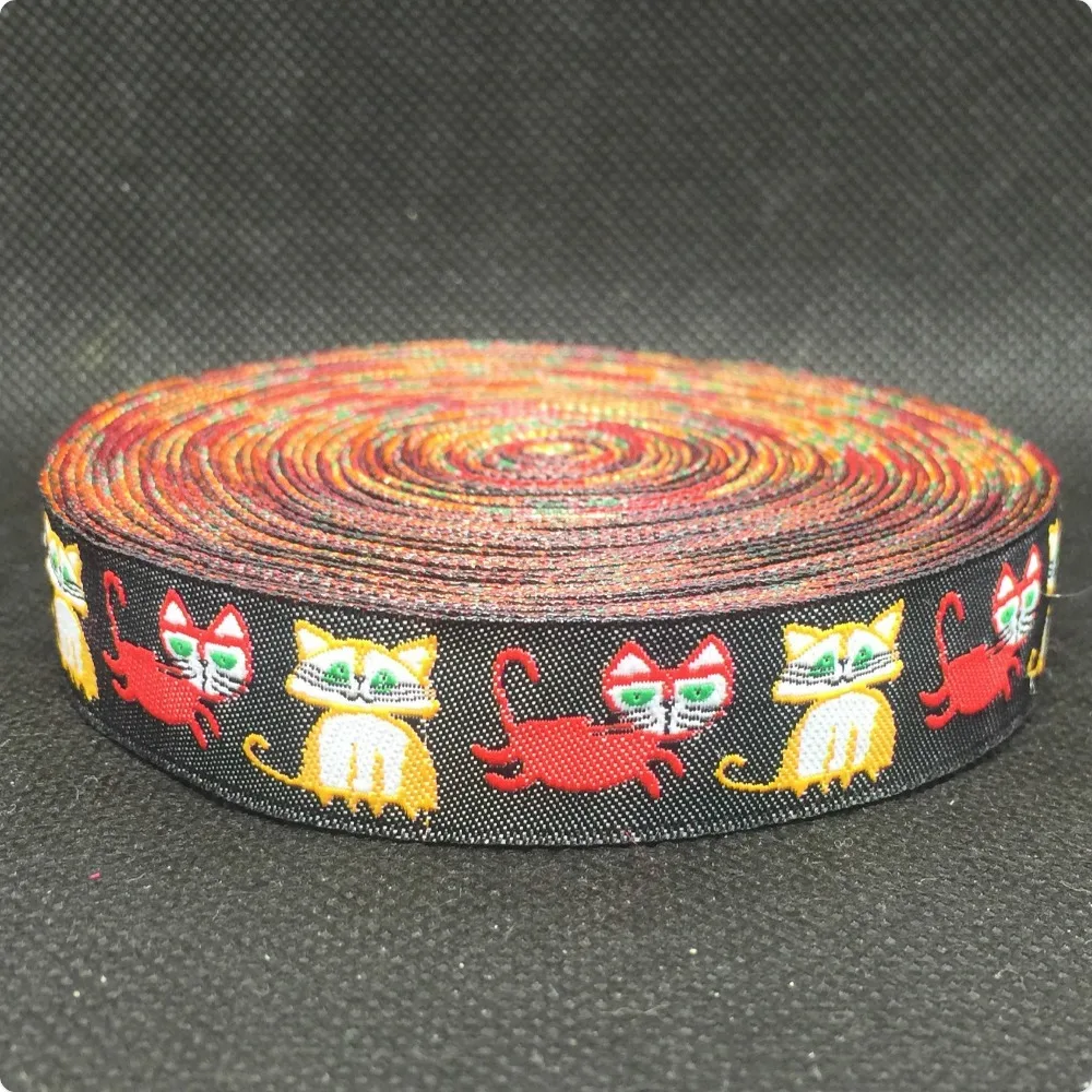 5/8'' (16mmx10yards) Polyester Woven Jacquard Ribbon  cartoon ribbon with cat  ZERZEEMOOY