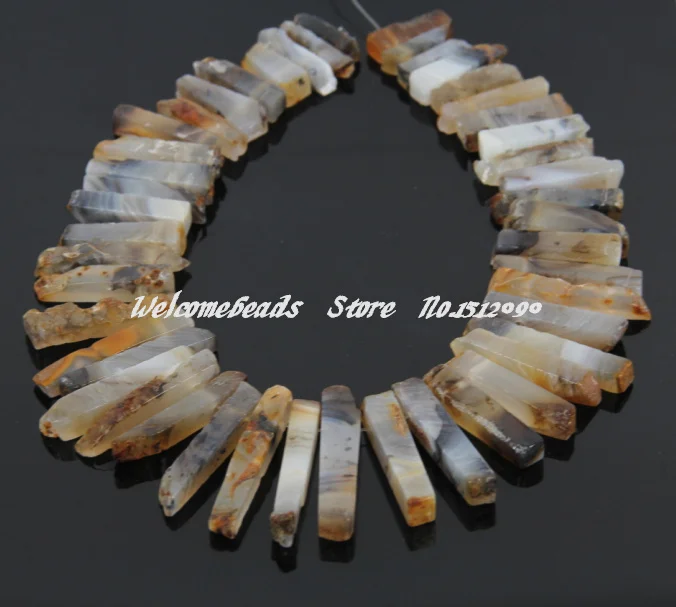 

47pcs/Strand Hot Sales Natural Agate Slice Beads for Pendant Necklace Making Men Jewelry Wholesale 7-10x28-55mm
