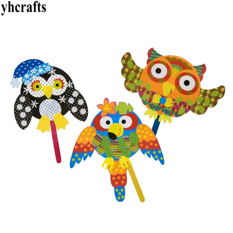 12PCS/LOT 3 design bird pop stick art Create your own happy bird,Pops craft,Paper craft kits,Early educational toys,Kids toys.