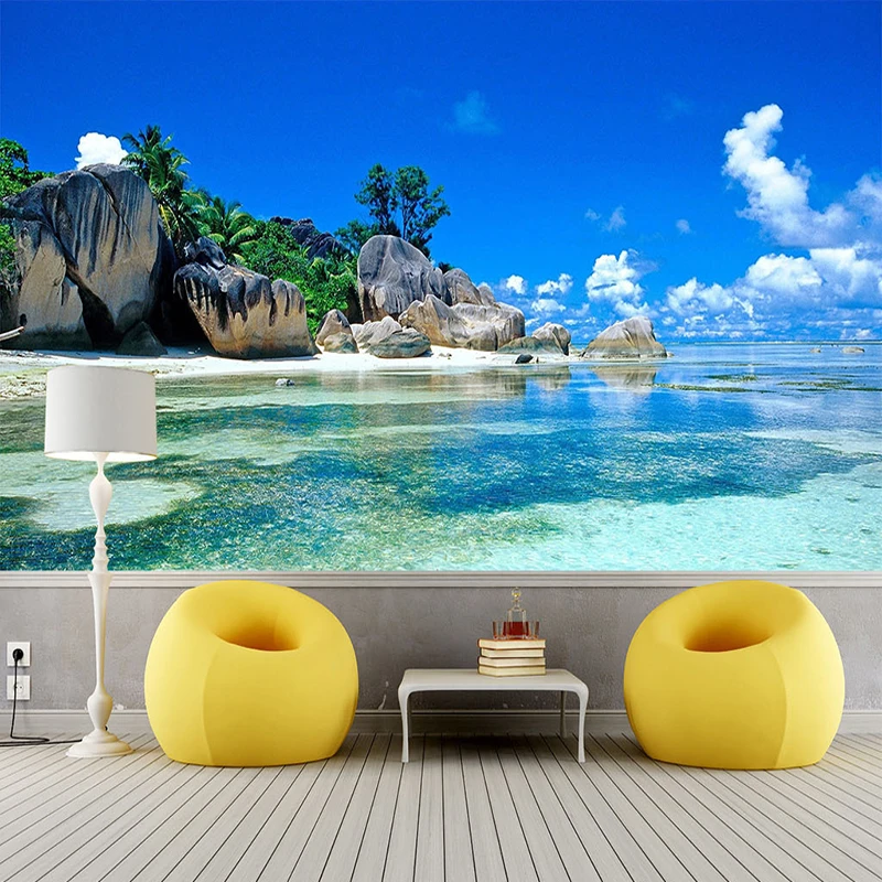 Custom 3D Photo Wallpaper Roll For Walls 3D Seascape Beach Sea Island Mural Living Room Bedroom Decor Wallpaper Wall Covering