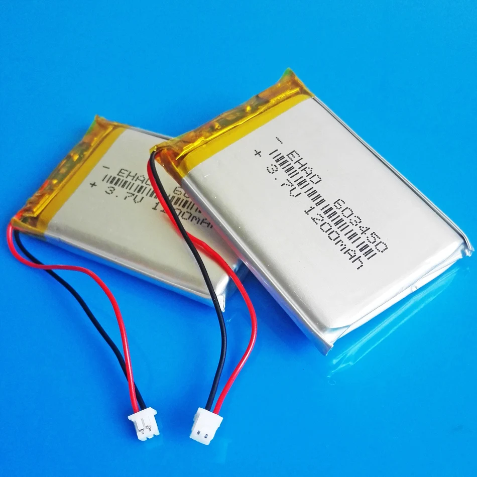 3.7V 1200mAh Lipo Polymer Lithium Rechargeable Battery  JST 1.25mm 2pin Plug For GPS DVD Bluetooth Recorder E-book Camera 603450