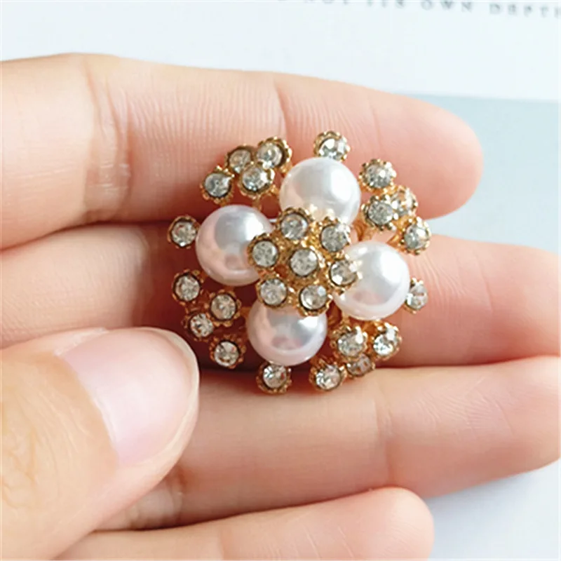 50pcs 25*26mm Gold Color Imitation Pearl Crystal Flower Charm Pendant for DIY Handmade Women Jewelry Making wholesale