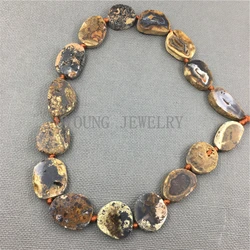 Nature fossil  Brown Agates Slab Slice Drilled Beads For DIY Jewelry , Sediment Jaspers slab bead MY1093