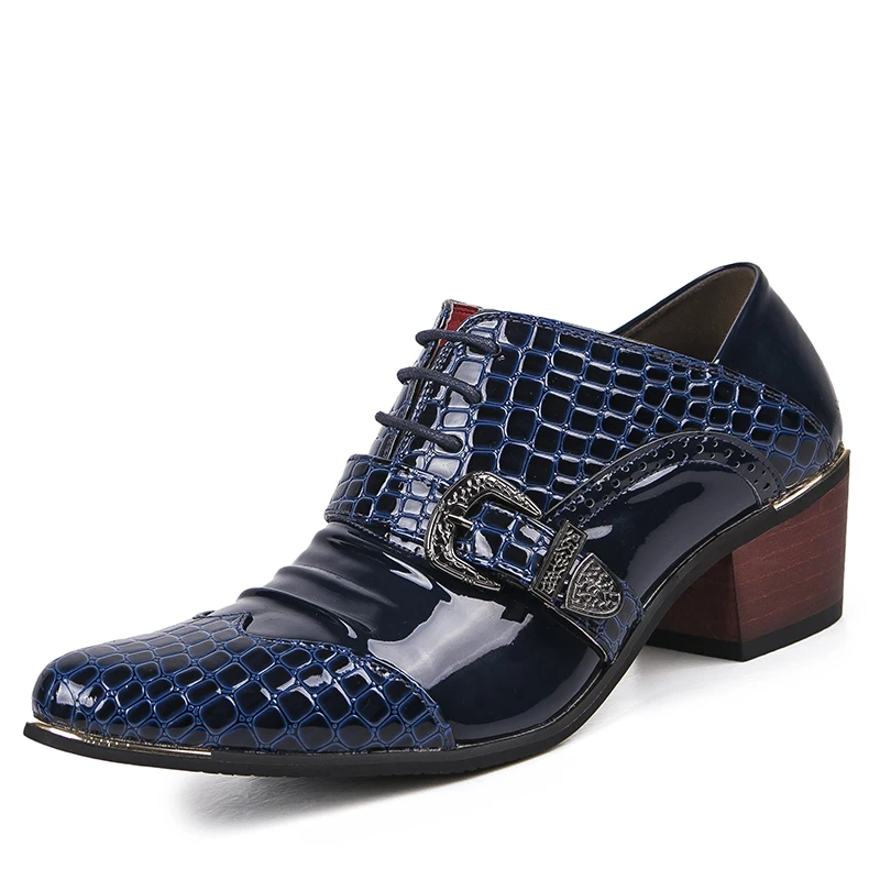 

men luxury fashion wedding party dresses smash patent leather shoes 6 cm thick high heels oxfords shoe slip-on point toe loafers
