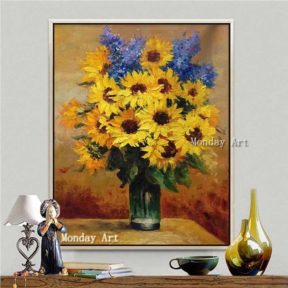 

Sunflower Oli Painting Coloring flower painting On Canvas Hand Painted Cuadros Decoracion high quality handpainted Oil Painting