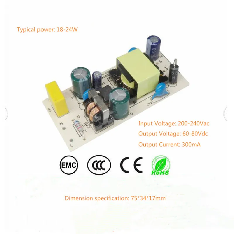 

18-24W AC200-240V DC60-80V 300mA isolation power supply E27 candle bulb LED drive power supply Free Shipping