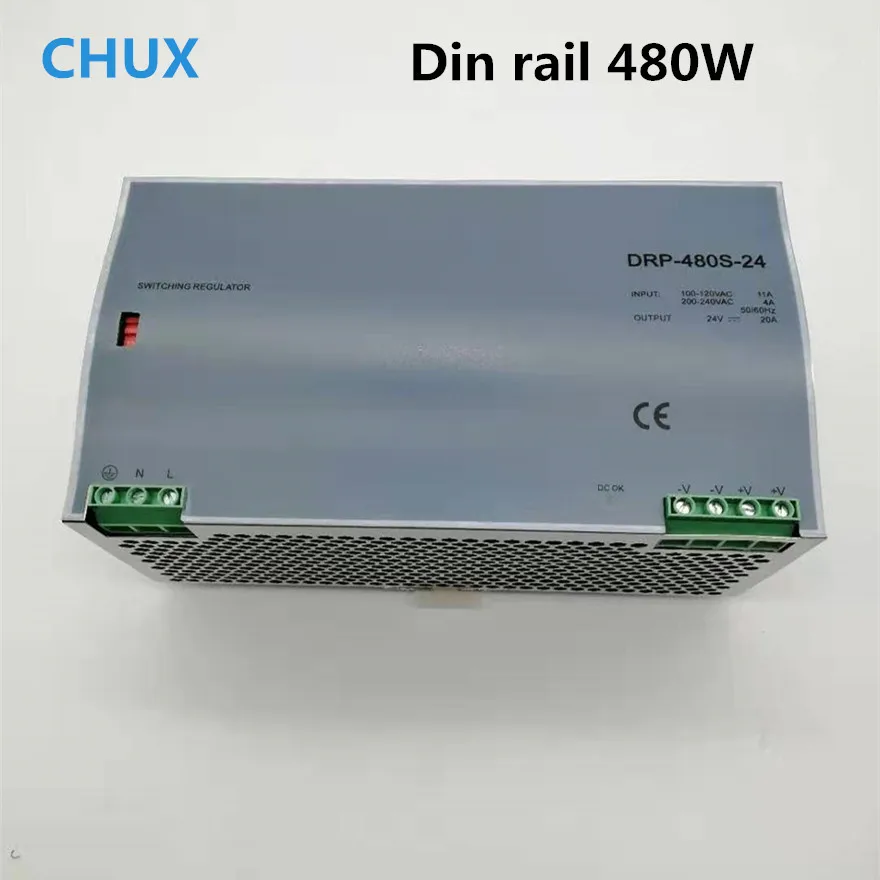 CHUX 480W Switching Power Supply 12v 24v 48v DC Din rail type DC AC DRP480W Single Output Switch Transformer LED Driver SPMS