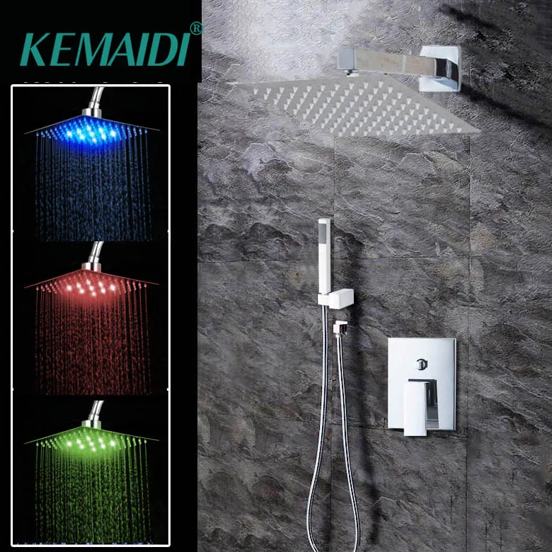 

KEMAIDI 8"LED & 8"Without LED Luxury Bathrome Bathtub Rainfall Shower head Chrome Polished Wall Mounted Swivel Mixer Shower Sets