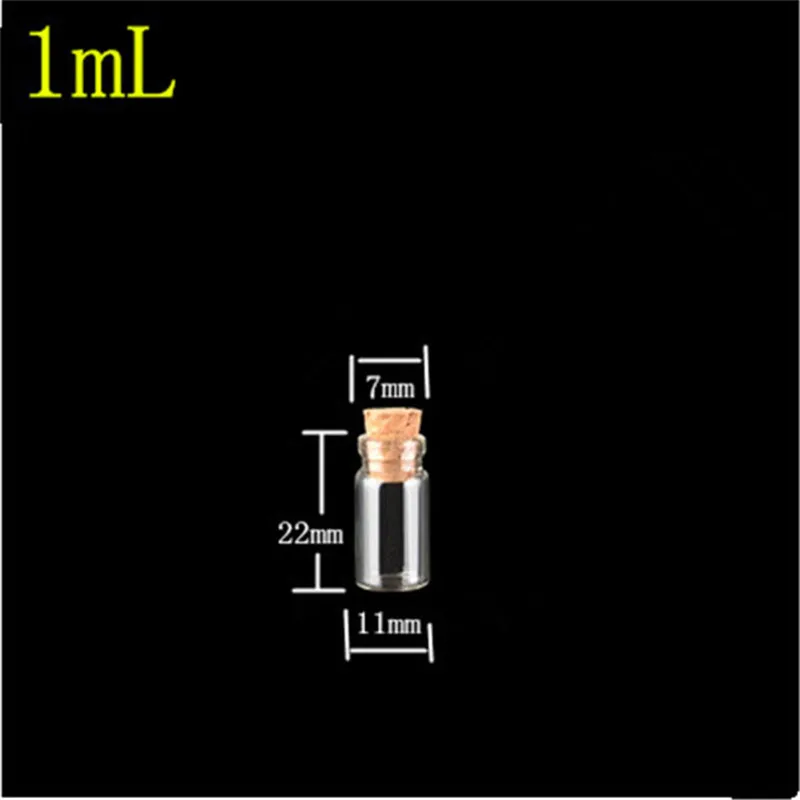 11*22*7mm 1ml Mini Transparent Clear Glass Bottles With Cork Empty Glass Vials Jars Wishes Bottles 100pcs/lot