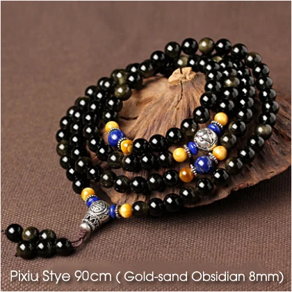 

Fengshui Gold Obsidian bracelet 108 Buddha beads ice species obsidian gold stone bracelets pi xiu accessories Bead Diameter 8mm