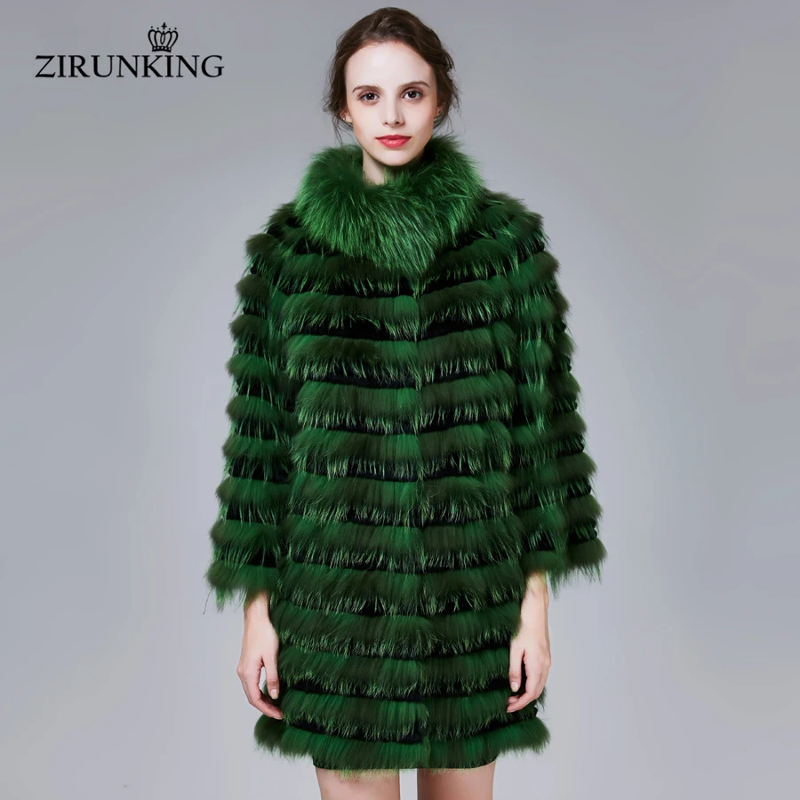 ZIRUNKING-abrigo de piel de zorro plateado para mujer, abrigo largo de lujo, cálido, a la moda, para otoño, ZC1708, novedad de 2020