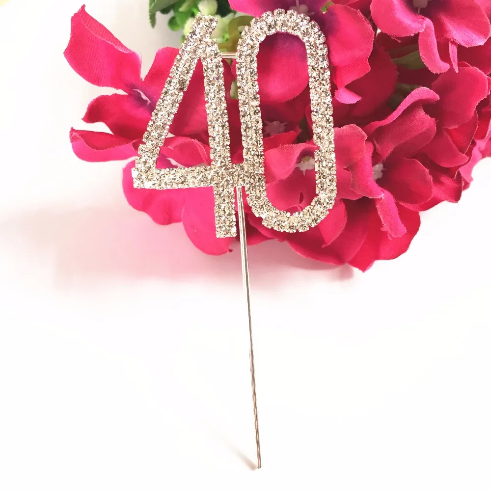 Happy 40th Birthday marriage Anniversary party decoration kits 5 cm Number 40 Rhinestone Crystal Cake Topper