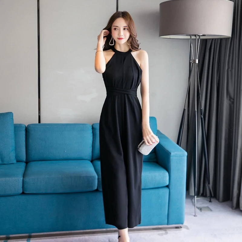 Summer Elegant Jumpsuits For Women 2019 Womens Playsuit Halter Off Shoulder Rompers Sleeveless Wide Leg Simple Jumpsuit DD1933