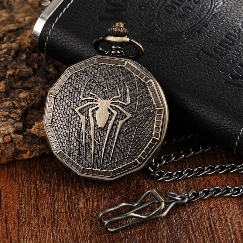 Hollow Roman Angka Mekanik Jam Saku Antik Spider Terukir Steampunk Kalung Fob Unisex Pria Vintage Tergantung Watch