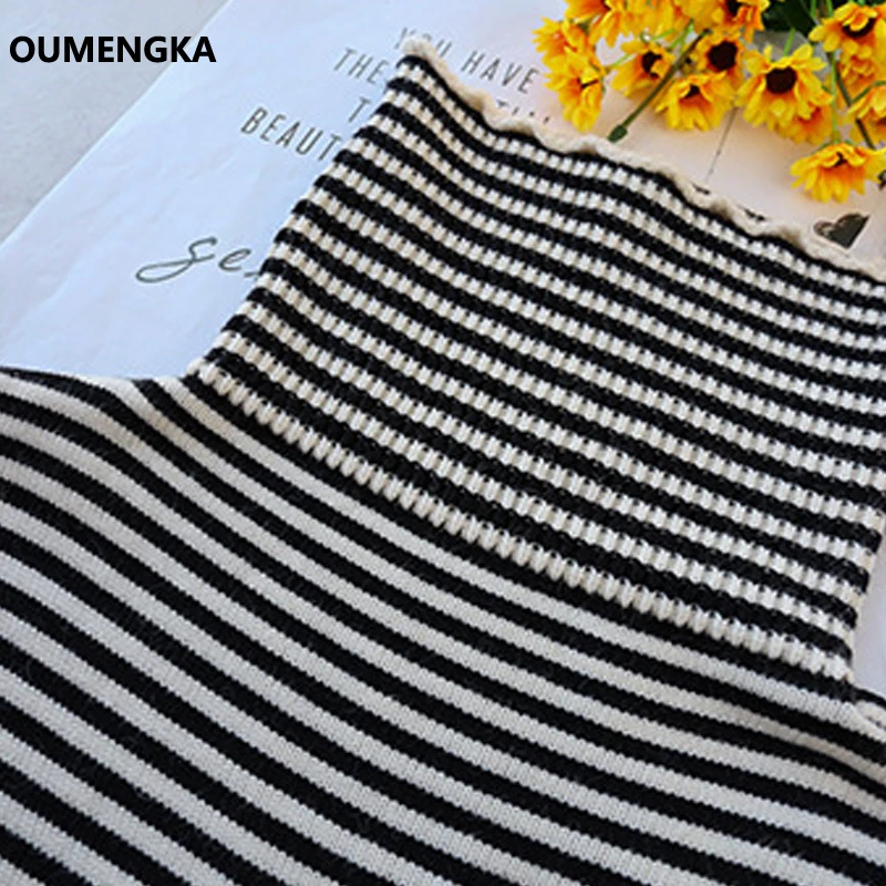 Female Korean Harajuku Clothing For Women Loose Wild Striped Casual Sweater Rainbow Sleeve Turtleneck Kawaii  Pullover Jumper