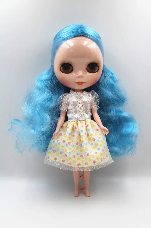 

Blygirl doll sky blue wavy hair Blyth doll common body 7 joint naked doll DIY doll normal skin Special sale doll