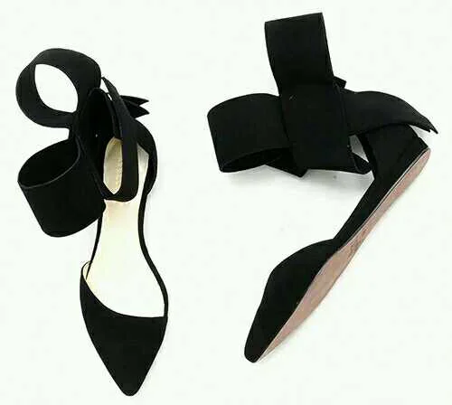 Hot Red Black Suede Big Bowtie Flat Shoes Young Girls Sweet Style Pointed Toe Butterfly-knot Dress Shoes Beach Dress Footwear