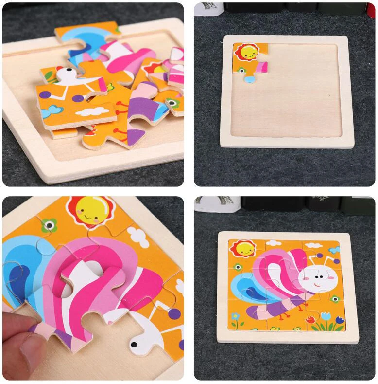 4PCS/lot 3D Wooden Jigsaw Puzzles for Children Kids Toys Cartoon Animal/Traffic Puzzles Baby Educational Puzles Wholesale GYH