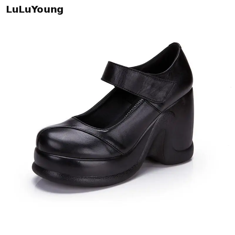 

Genuine Leather Shoes Women High Heel Wedges Platform Shoes