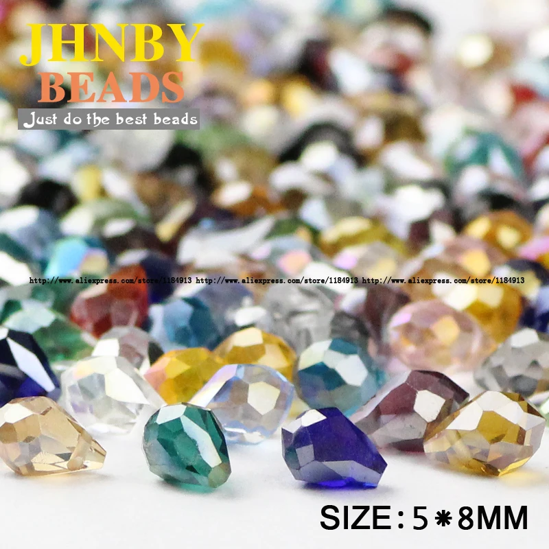 JHNBY Briolette Pendant Waterdrop Austrian crystal beads 5*8mm 50pcs Teardrop glass loose beads for jewelry making bracelet DIY