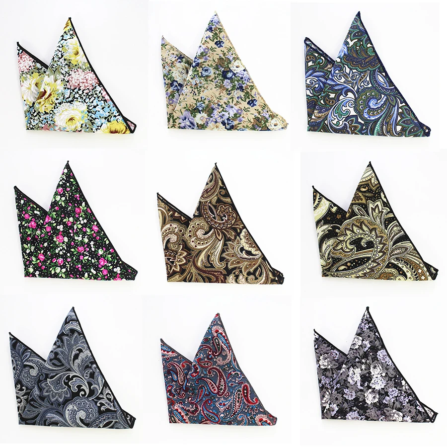 RBOCOTT Cotton Hankerchief Men\'s Printed Floral Pocket Square Vintage Hankies 22*22cm High Quality Accessory For Wedding Party