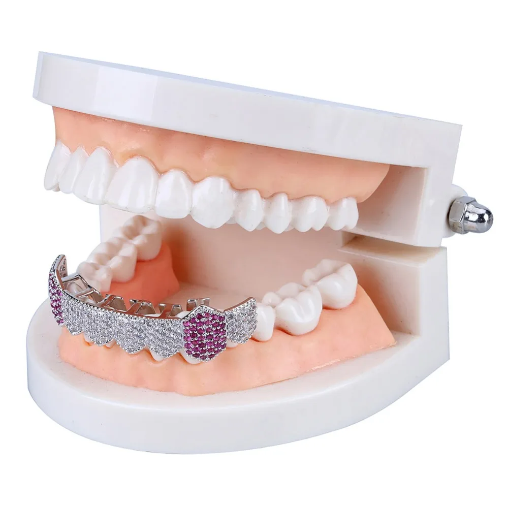 TOPGRILLZ Hip Hop Grills Gold Silver Color Iced Out Micro Pave Full CZ Teeth Grillz Bottom Grills Charm For Men Women Jewelry