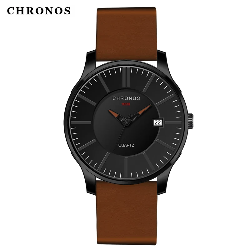 CHRONOS – montre de Sport étanche pour hommes, bracelet en cuir, mode, horloge saat relogio masculino reloj hombre