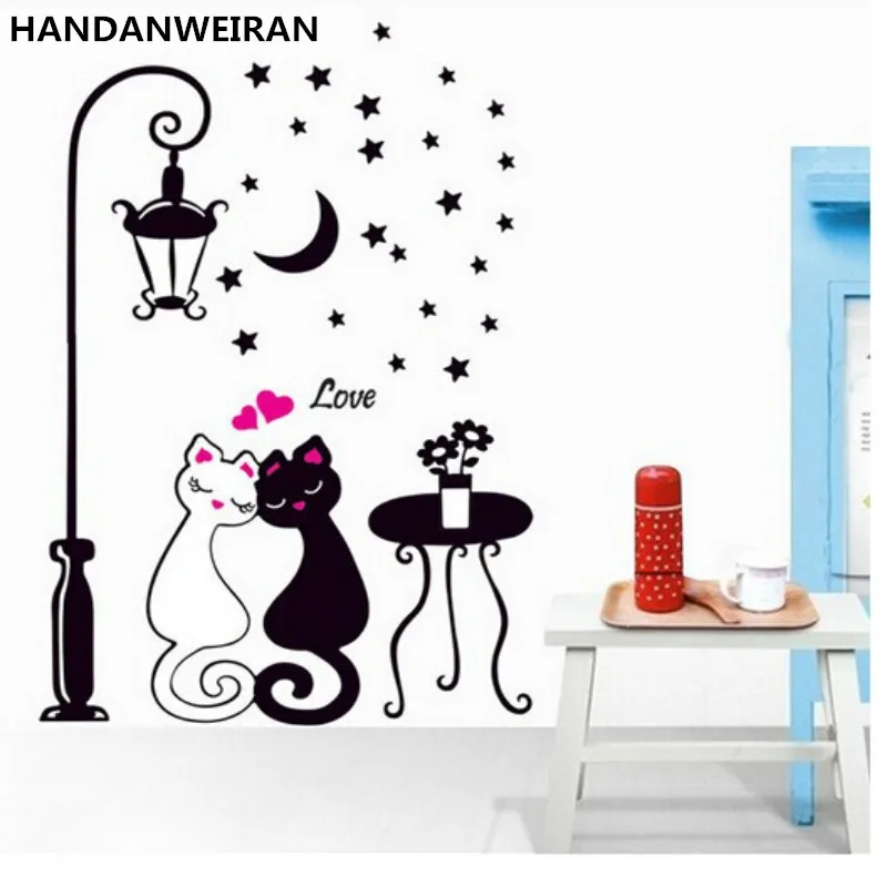 Fashion Cartoon Couple Cat Personalized Wall Stickers For Children's Room Bedroom Livingroom Sofa Backdrop Home Decor 33*60cm