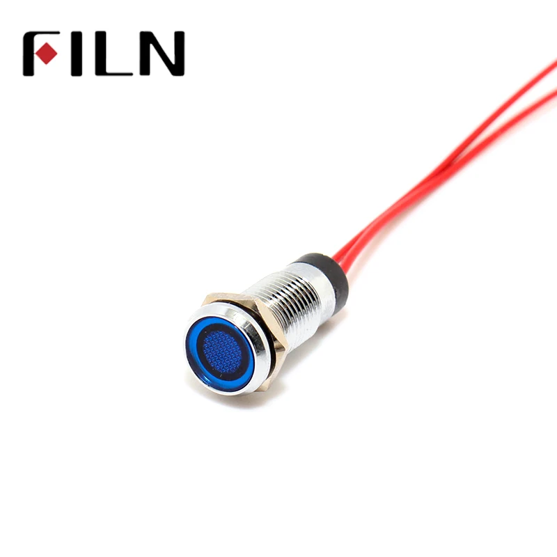 FILM 8mm Panel rot gelb blau grün weiß 12V 110V 24V 220V LED Metall Pilotlampe mit 20cm Kabel