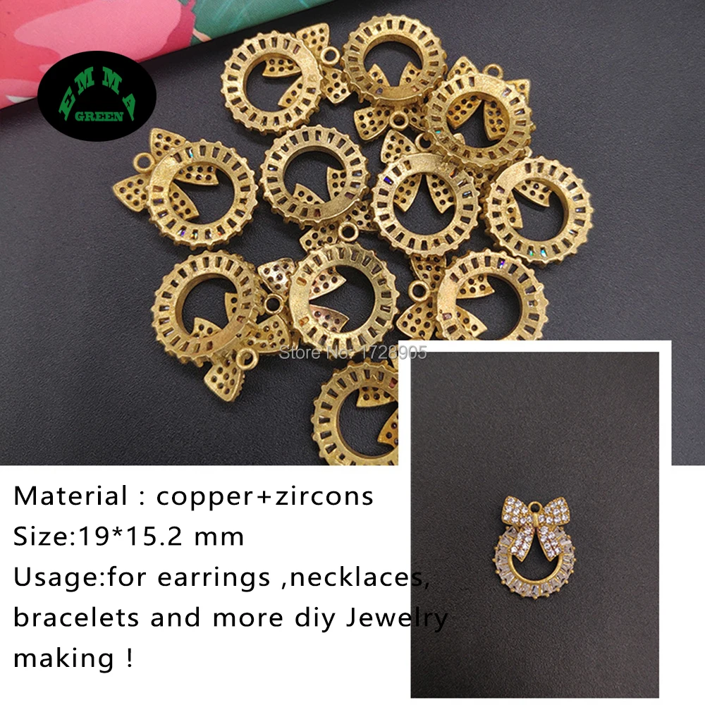 Flower Bow Zircon Gold Charms Pendant 100pcs Bowtie Zircons Accessories for Jewelry Making DIY Findings Zircon Embellishments