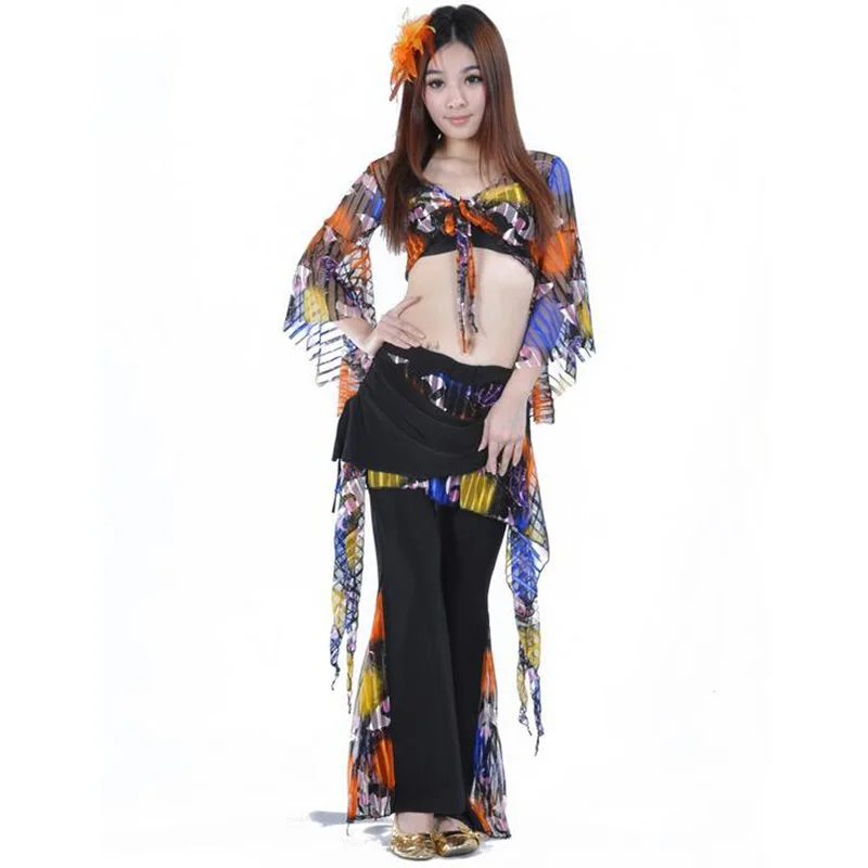 HOT SALE Bellydance Clothing Haft-sleeved V-neck belly dance costumes 2 pcs top+Pants for women Color mixing belly dance suit