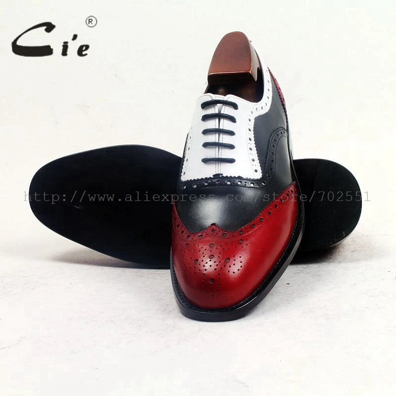 cie round full brogues medallion red black white mixed color full grain calf leather breathable handmade men leather shoe ox500