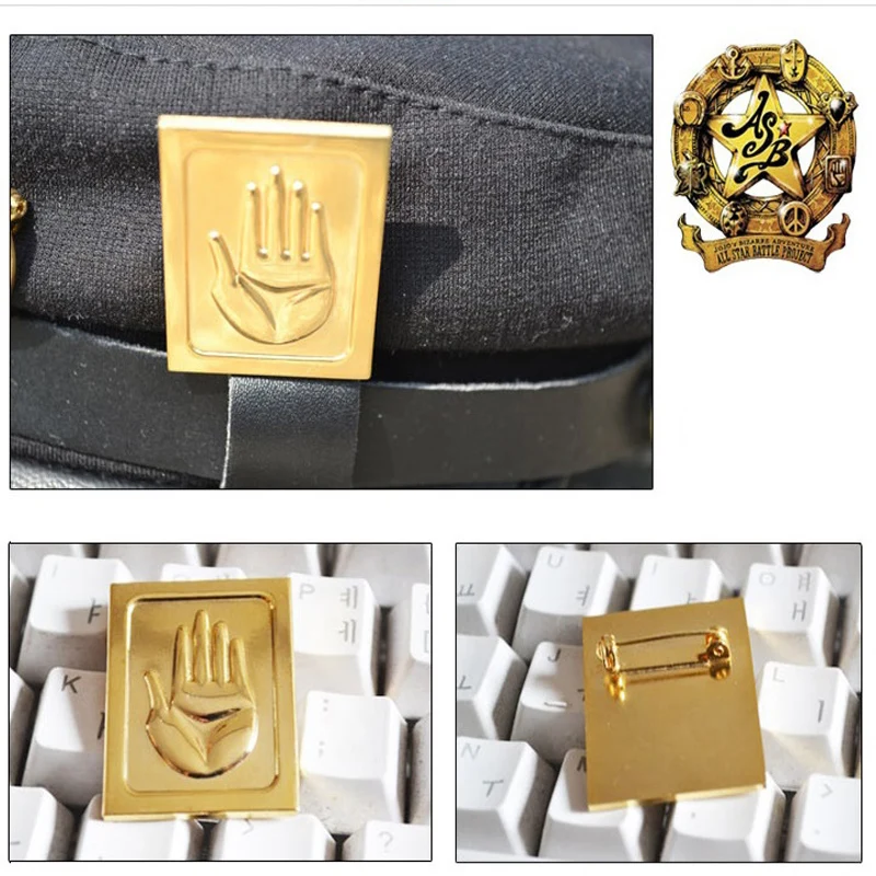 Anime Jojo Jojo 'S Bizarre Adventure Cosplay Accessoires Caps Jotaro Kujo Cosplay Hoeden Militaire Flatcap Badges Anime Rond