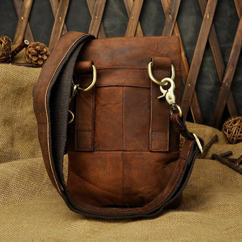 Original Leather Male Casual Design Shoulder Messenger Crossbody bag Brown Multifunction Fashion Travel Belt Waist bag Men 8302