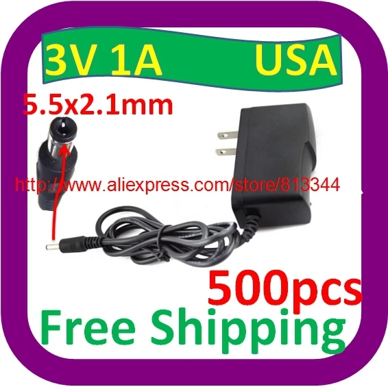 500 pcs  AC 110V/240V DC 3V 1A 5.5*2.1mm Switching Power Supply adapter Converter US-Plug