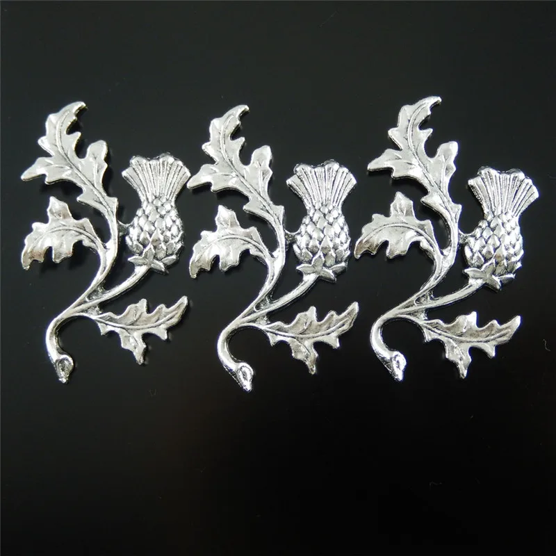 GraceAngie 10PCS Antique Style Silver Color Tone Alloy THISTLE Pendant Jewelry Accessory  47*32*2MM  32136