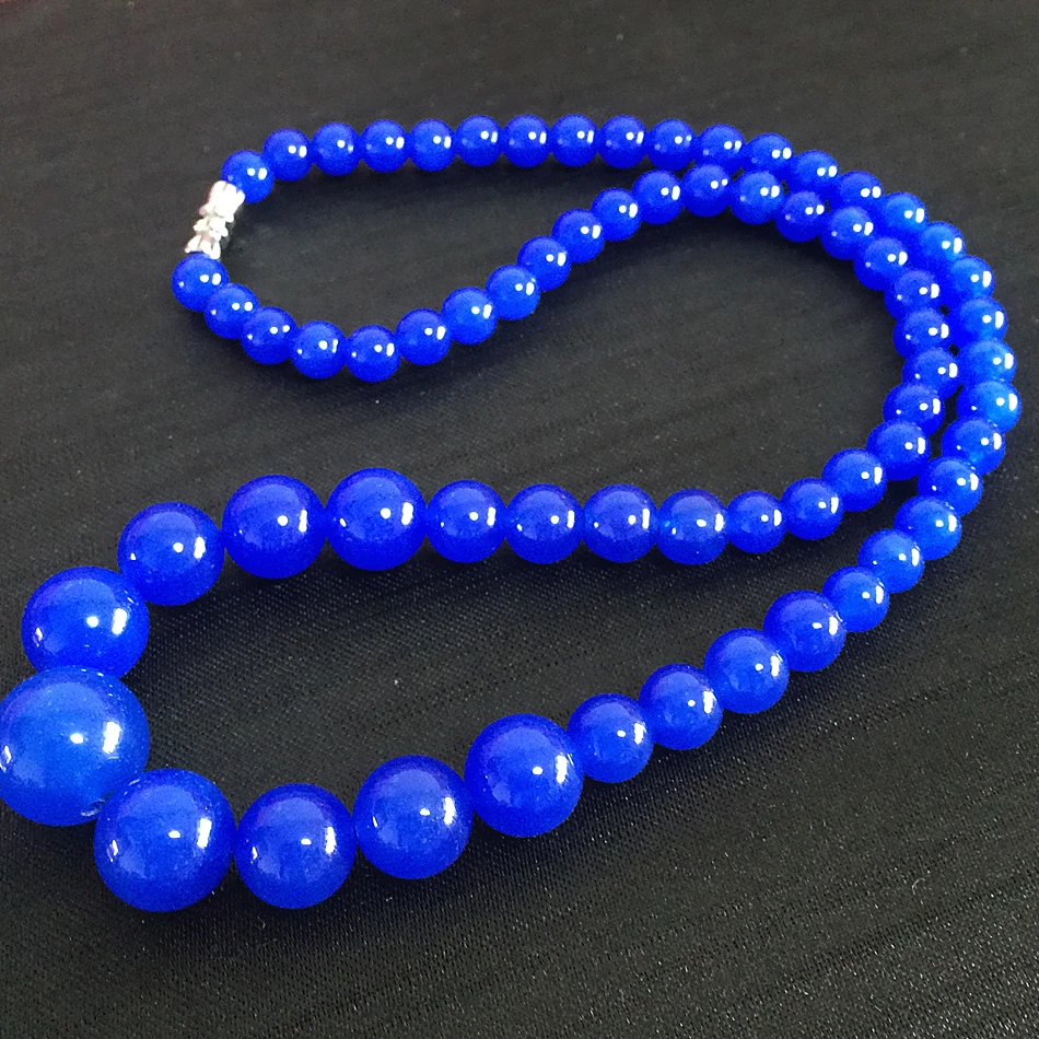 natural stone Fashion style 6-14mm blue chalcedony jades round beads necklace for women chain choker jewelry 18inch GE4032