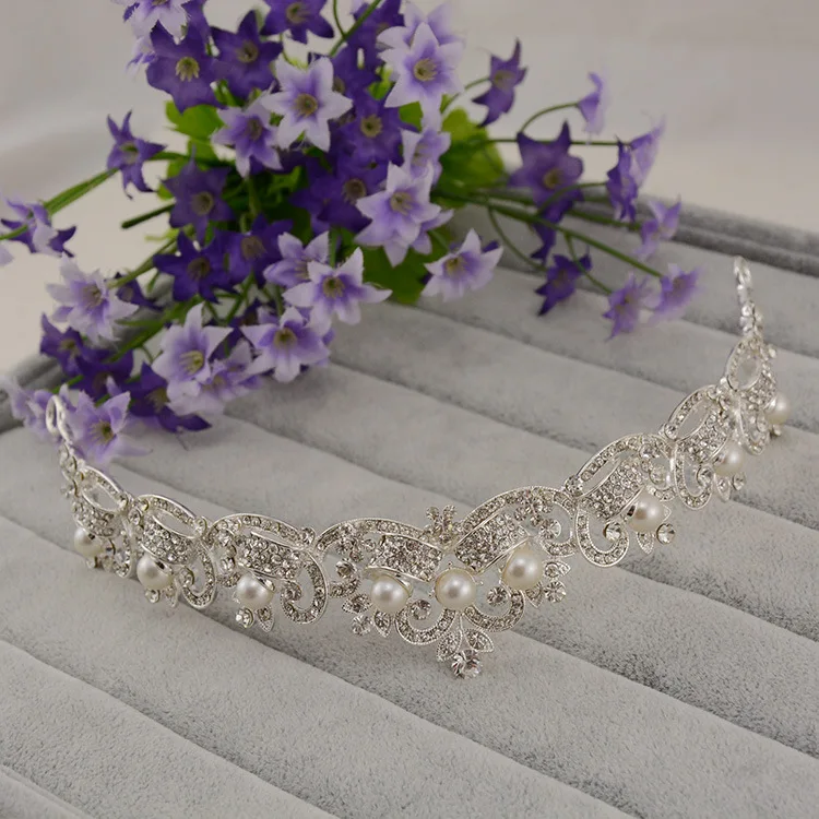 Magnificent Pearl Rhinestone Bridal Crowns Tiaras Fashion Crystal Diadem for Brides Headbands Wedding Hair Jewelry Accessories