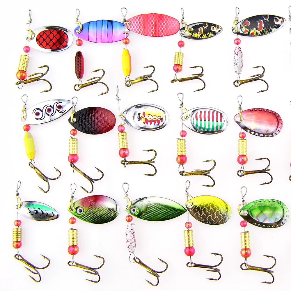 Lot 30pcs Kinds of Carp Sea Fishing Lures Crank Hooks Wobblers Spinner Artificial Baits Tackle Metal Spoon Set