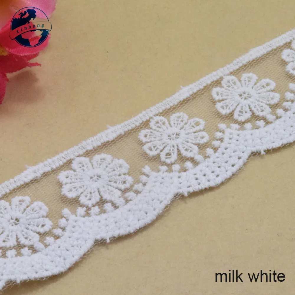 3.3cm Width White Cotton Embroided Lace Ribbon Guipure Trim DIY Wedding Accessories Dolls African French Lace Applique#2883