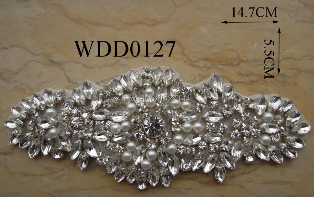 (30pcs) Wholesale bridal beaded sewing silver crystal rhinestone pearl applique iron on for wedding dresses headbadn WDD0127