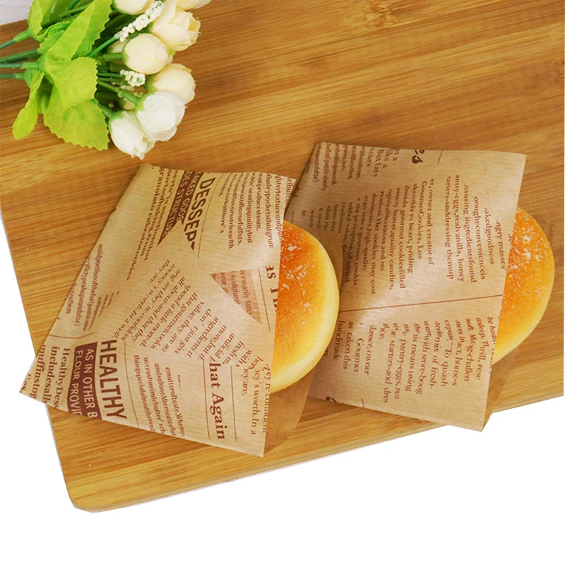 Wax Coated Paper Donut Bread Wrap, Oil-Absorbing Sheet, Newspaper Fast Food Packaging Bag, Food Grade, 15x15cm, 100Pcs per Pack