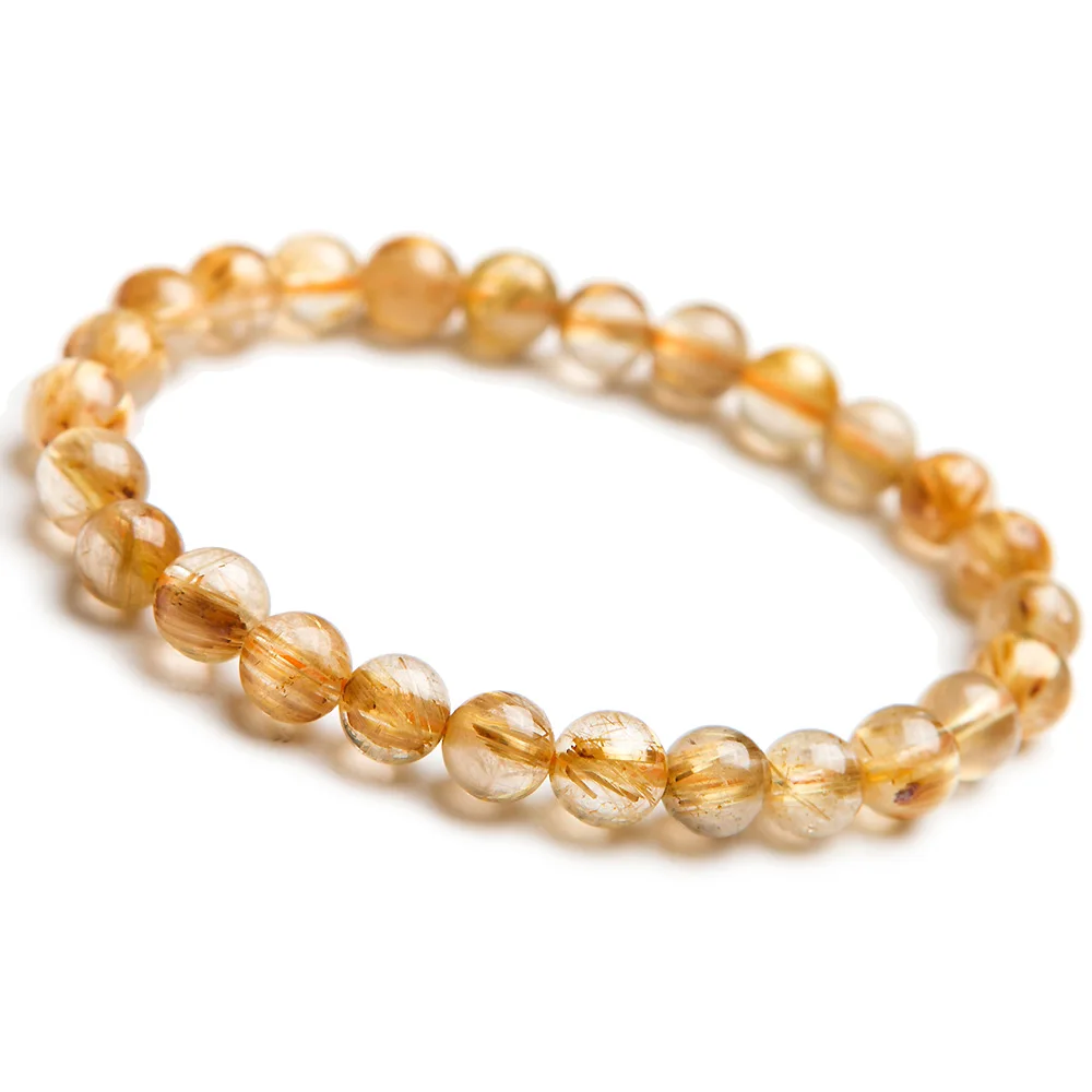 Natural Gold Rutilated Quartz Crystal Wealthy Bracelet Women Men Clear Round Beads 7mm 8mm 9mm From Brazil Jewelry AAAAA