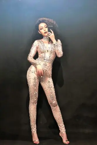 Rhinestone Dance Costume Sexy Leotard High Stretch Jumpsuit Bar Nightclub Women Singer DJ Pole Dancing Performance Stage Wear