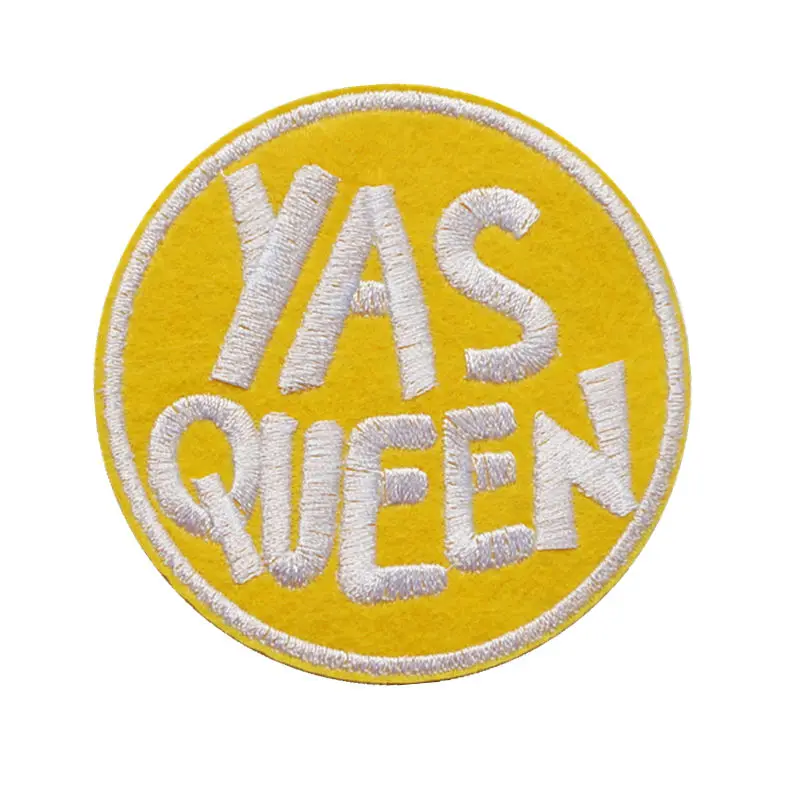 

8CM Embroidery Patch YAS QUEEN Sew Iron On Patches Letter Yellow Embroidered Badges For Bag Jeans Hat T Shirt DIY Appliques