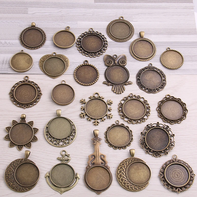 100Gram Mix Designs Antique Bronze & Antique   Zinc Alloy Pendant Blank Cameo Cabochon Base Setting Jewelry Accessories